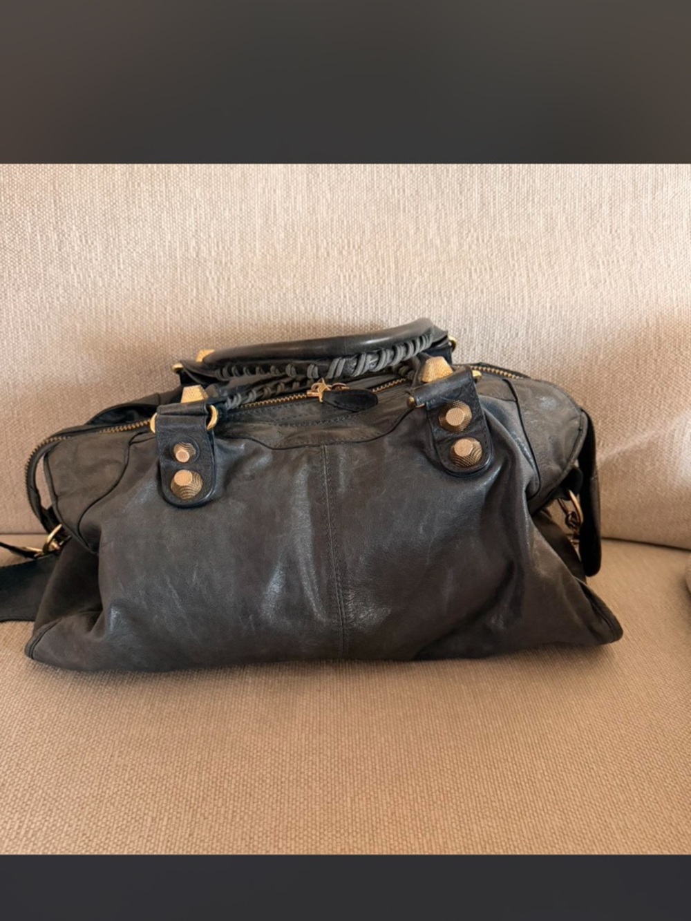 Balenciaga Black Leather Shoulder Bag with Gold Hardware - Picture 3 of 8